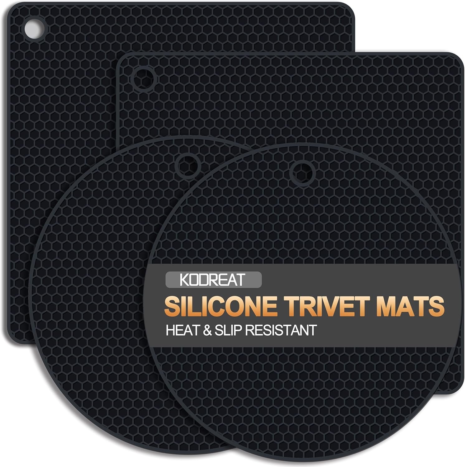 4 Pack Silicone Trivets for Hot Dishes | Heat-Resistant Non-Slip Hot Pads for Kitchen Countertops and Tables, Food-Grade Thick Silicone Mats (7.1×7.1in)