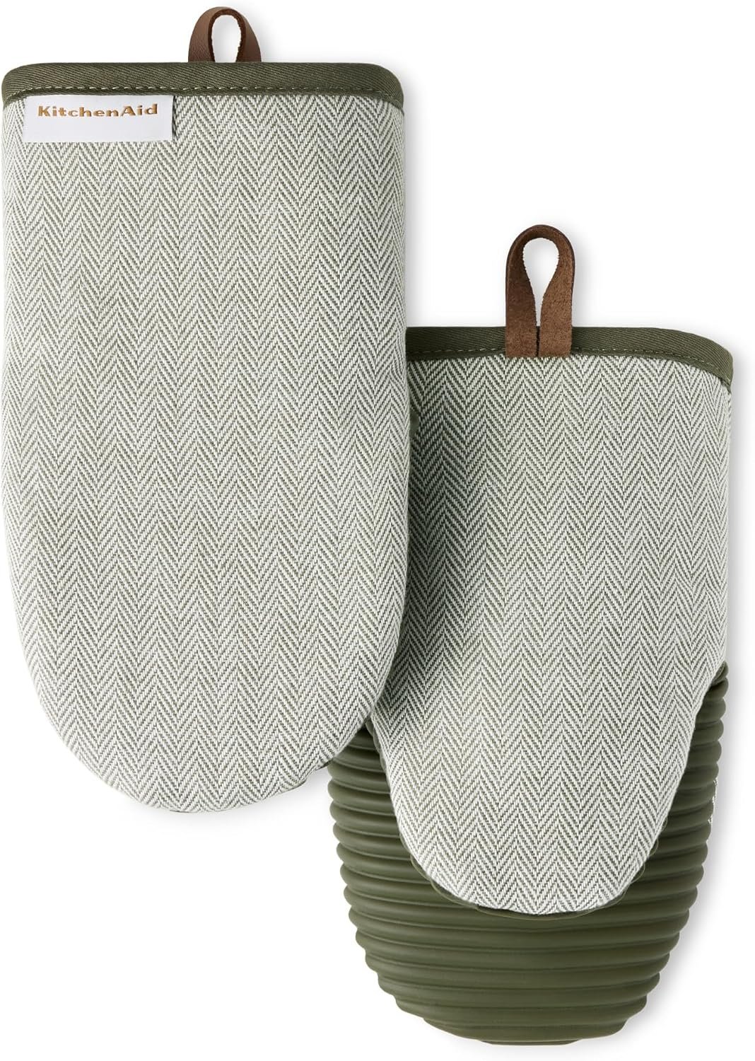 KITCHENAID® Evergreen Design Series Herringbone Ribbed Soft Silicone Mini Oven Mitts 2-Pack Set, Heat Resistant up to 500°F, Flexible & Waterproof, Deep Forest Green, 5.5″x9″