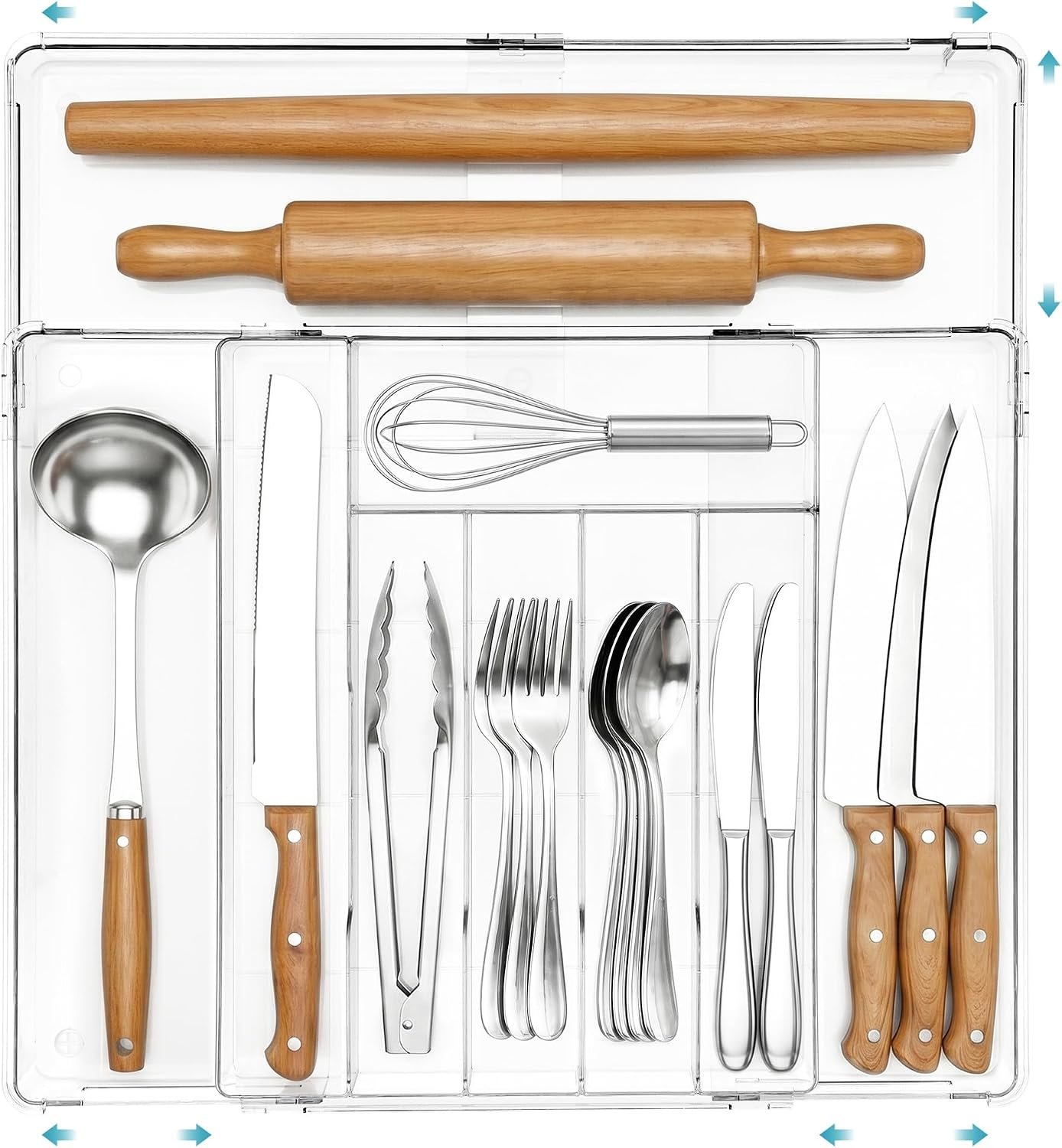 Vtopmart Expandable Silverware Organizer, Kitchen Drawer Tray, 6-9 Slots | Adjustable Flatware Organizer Expands to Fit Drawers, Organize Spoons, Forks, Knives and Kitchen Utensils with Easy Access