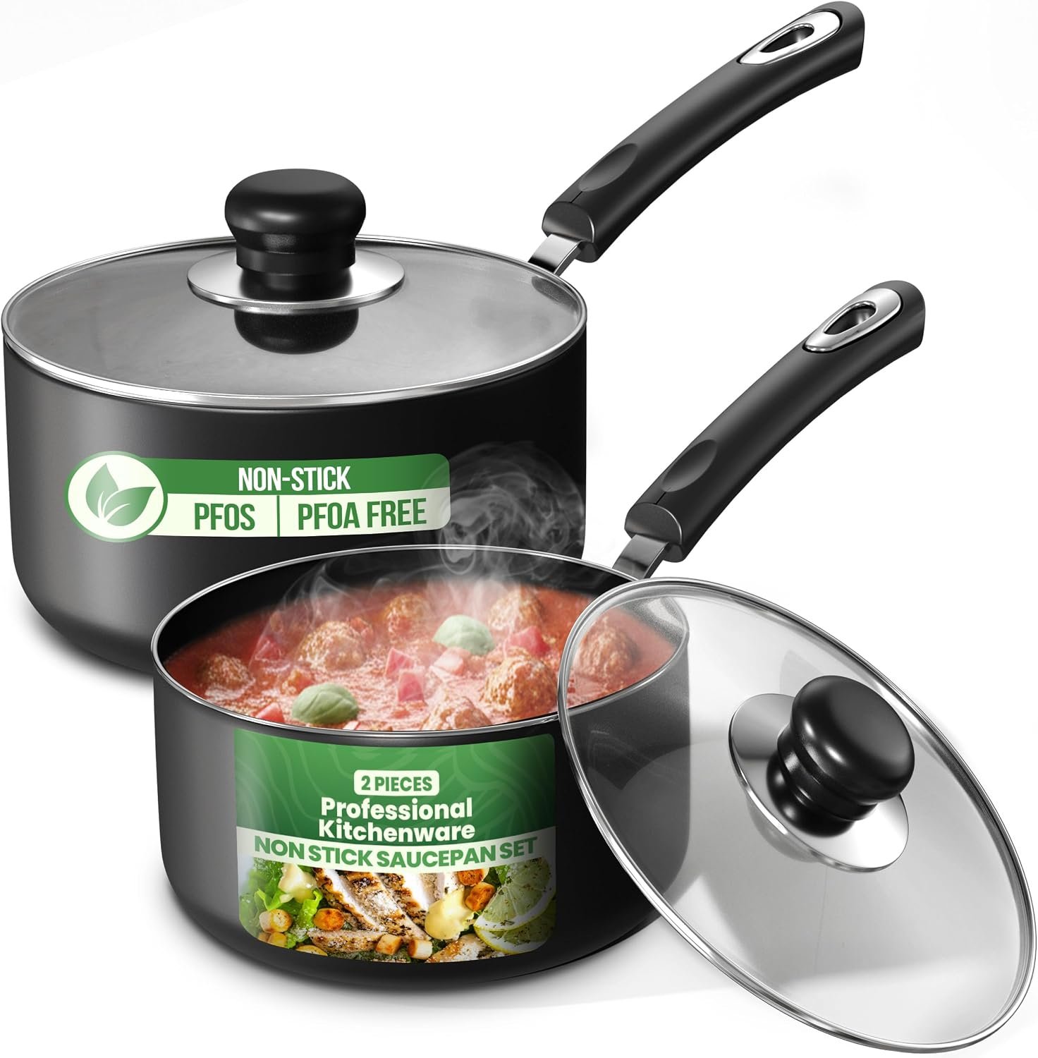 Utopia Kitchen Nonstick Saucepan Set with Lids 1 QT 2 QT Pots PFOS Free | Multipurpose Cooking Pots Set, Nonstick Coating, Even Heat Distribution, Durable, Bakelite Handles, Dishwasher Safe