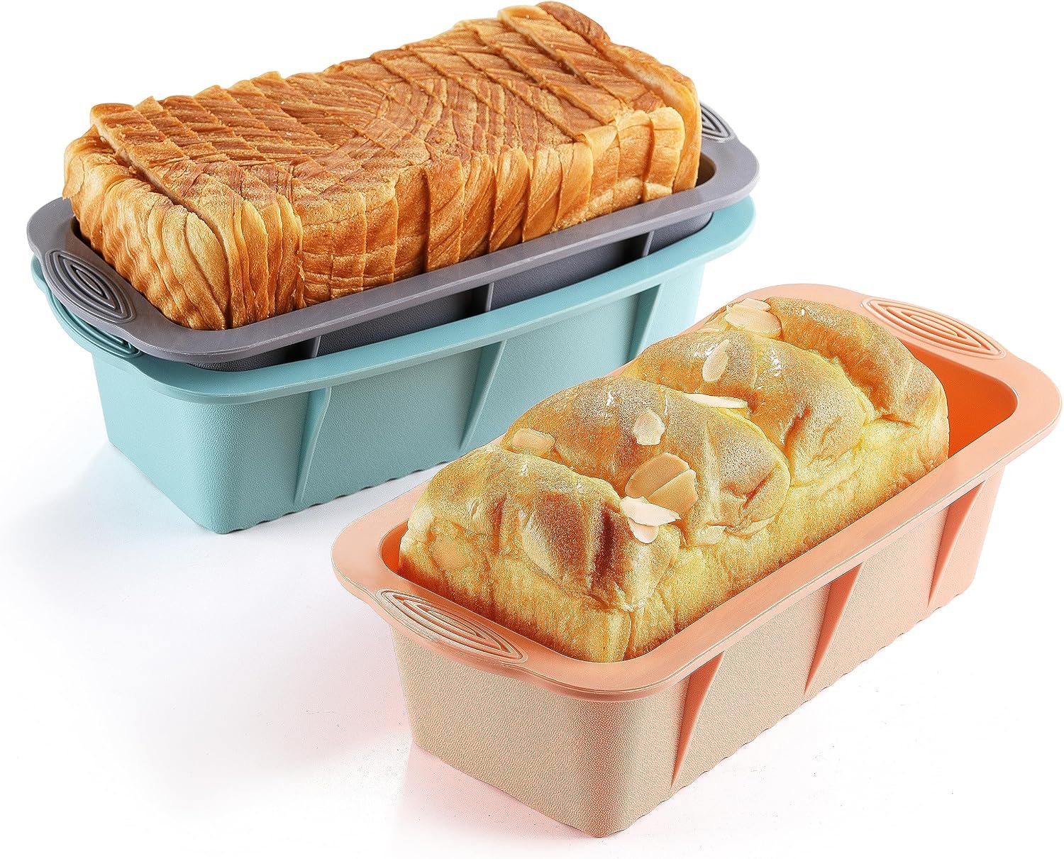MONGSEW 3PCS Silicone Bread Loaf Pan, Non-Stick Bread Pans for Baking, Easy Release Loaf Pan, Great for Homemade Bread, Cakes, Brownies, Dishwasher Safe (3 Colors, Nesting Design)