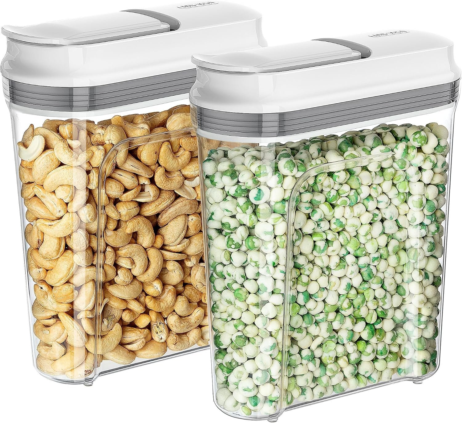 MR.SIGA Airtight Cereal Dispenser Set, Storage Containers for Dry Goods | BPA Free clear plastic storage containers for pantry, great for nuts beans, snacks, medium, 1.6 L (1.69 Qt), 2 pack