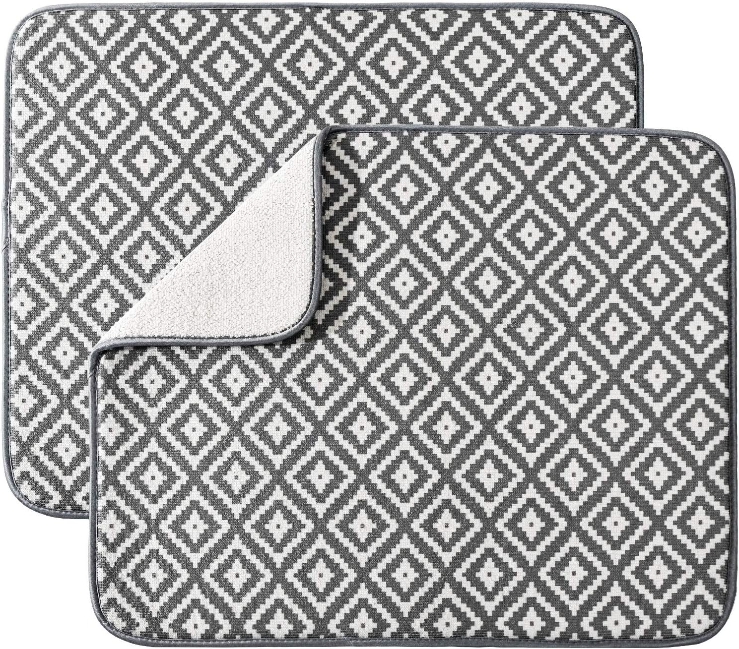 Dish Drying Mat for Kitchen 2 Pack, Ultra Absorbent Microfiber Dishes Drainer Mats by Subekyu,19.2 by 15.8 Inch(Rhombus)
