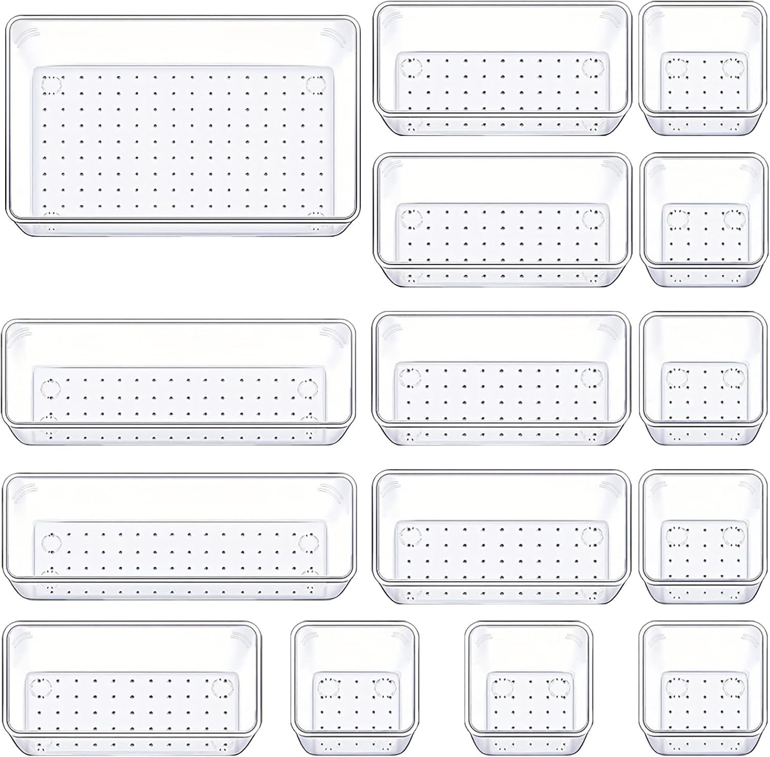 Manalete 15 Pcs Clear Plastic Drawer Organizer, Makeup & Vanity Organizer